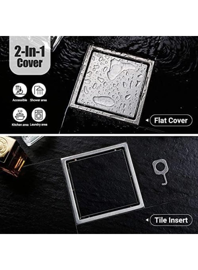 المفتاحة مصرف أرضي للاستحمام مع غطاء شبكي مُدمج بالبلاط، مصرف دش مربع غير مرئي مقاس 15 سم للحمام، لوحان في واحد لتصريف المياه في منتصف الأرضية، مصنوع من الفولاذ المقاوم للصدأ المصقول بالنيكل - Image 3